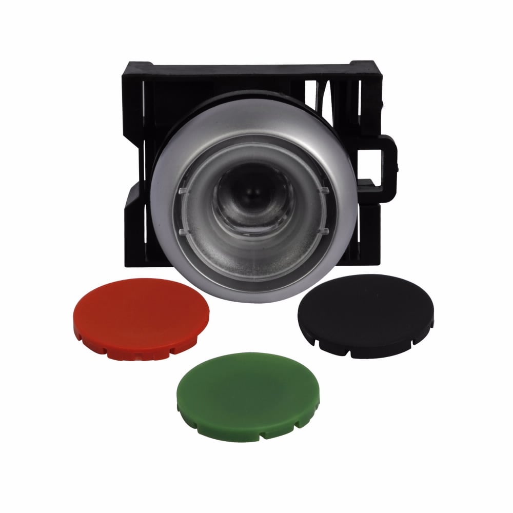 Eaton 22.5 mm RMQ-Titan Pushbutton,Black, Red, Green Actuator,Silver bezel,IP67, IP69K,Non-illuminated,Flush mounting,NEMA 4X, 13,5,000,000 operations,Momentary,22.5 mm,Flush Pushbutton,M22