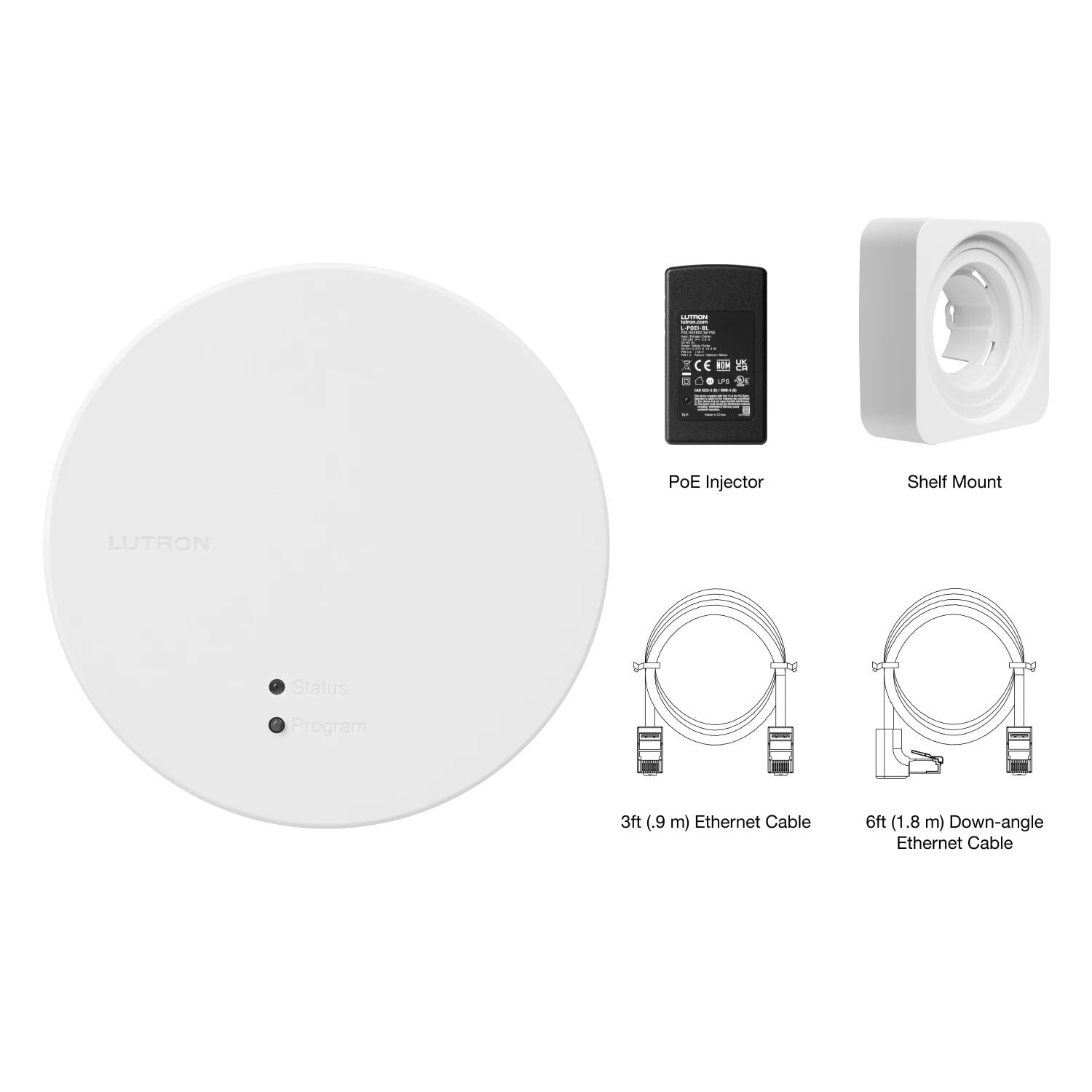 Lutron RadioRA 3 All-In One Processor Starter Kit - Includes PoE Injector, 3ft Ethernet Cable, 6ft Down-Angle Ethernet Cable, and Shelf Mount
