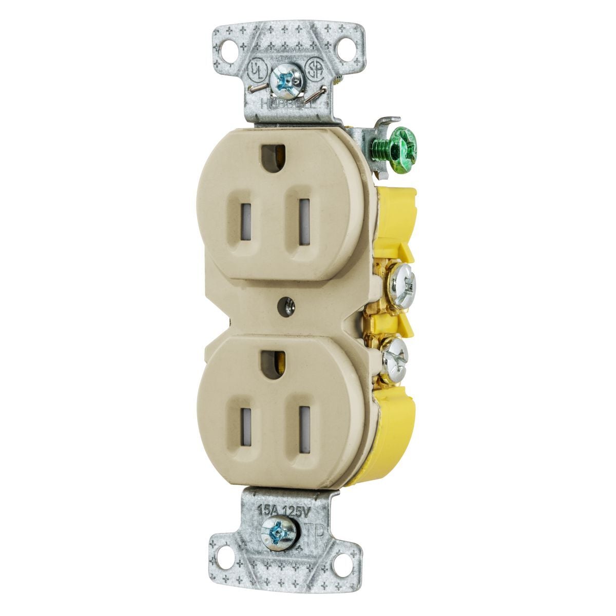 TAMPER RESISTANT DUP RECEPT 15A 125V  SELF- GRD IVORY BACK AND SIDE WIRE, XCLAMP