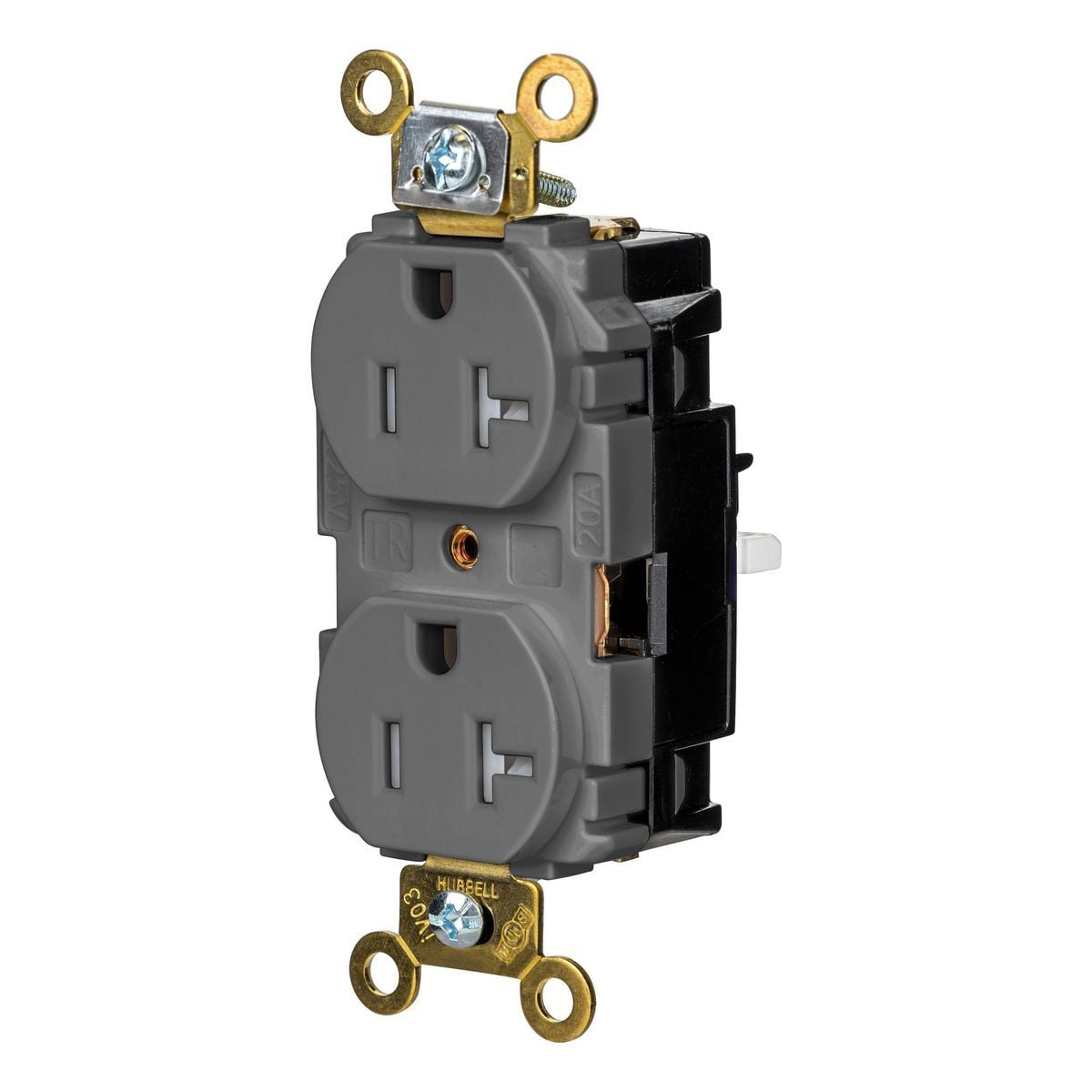 Straight Blade Devices, EdgeConnect, Duplex Receptacle, Industrial Grade, Tamper Resistant, 2-Pole 3-Wire, 20A 125V, 5-20R, Screwless Terminal, Gray