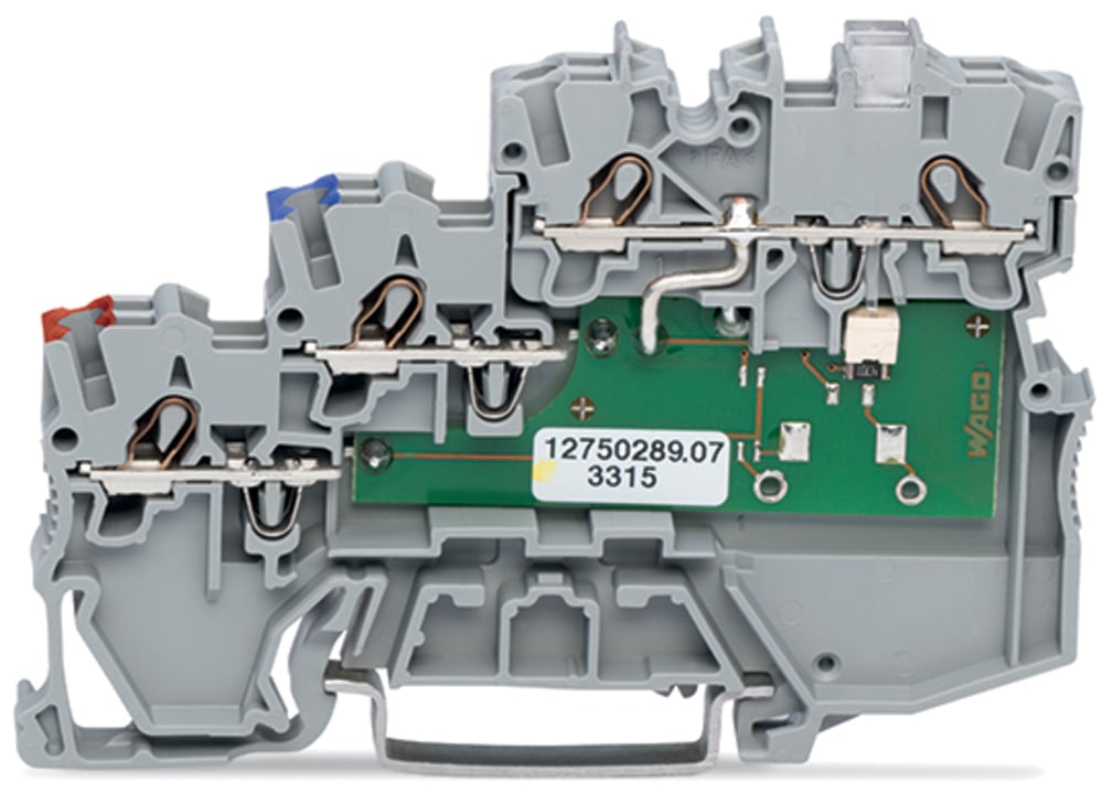 3-conductor sensor terminal block; LED (yellow); for PNP-(high-side) switching sensors; 1 mm; Push-in CAGE CLAMP; 1,00 mm; gray