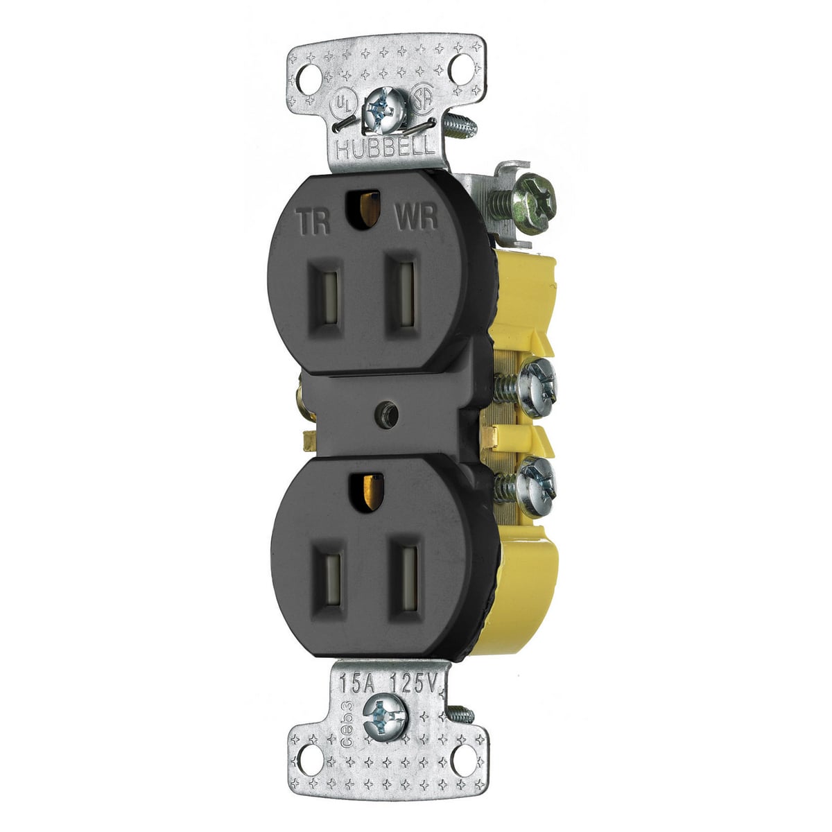 TradeSelect, Straight Blade Devices, Receptacles, Residential Grade, Weather and Tamper Resistant Duplex, 15A 125V, 2-Pole 3-Wire Grounding, 5-15R, Self Grounding, Black