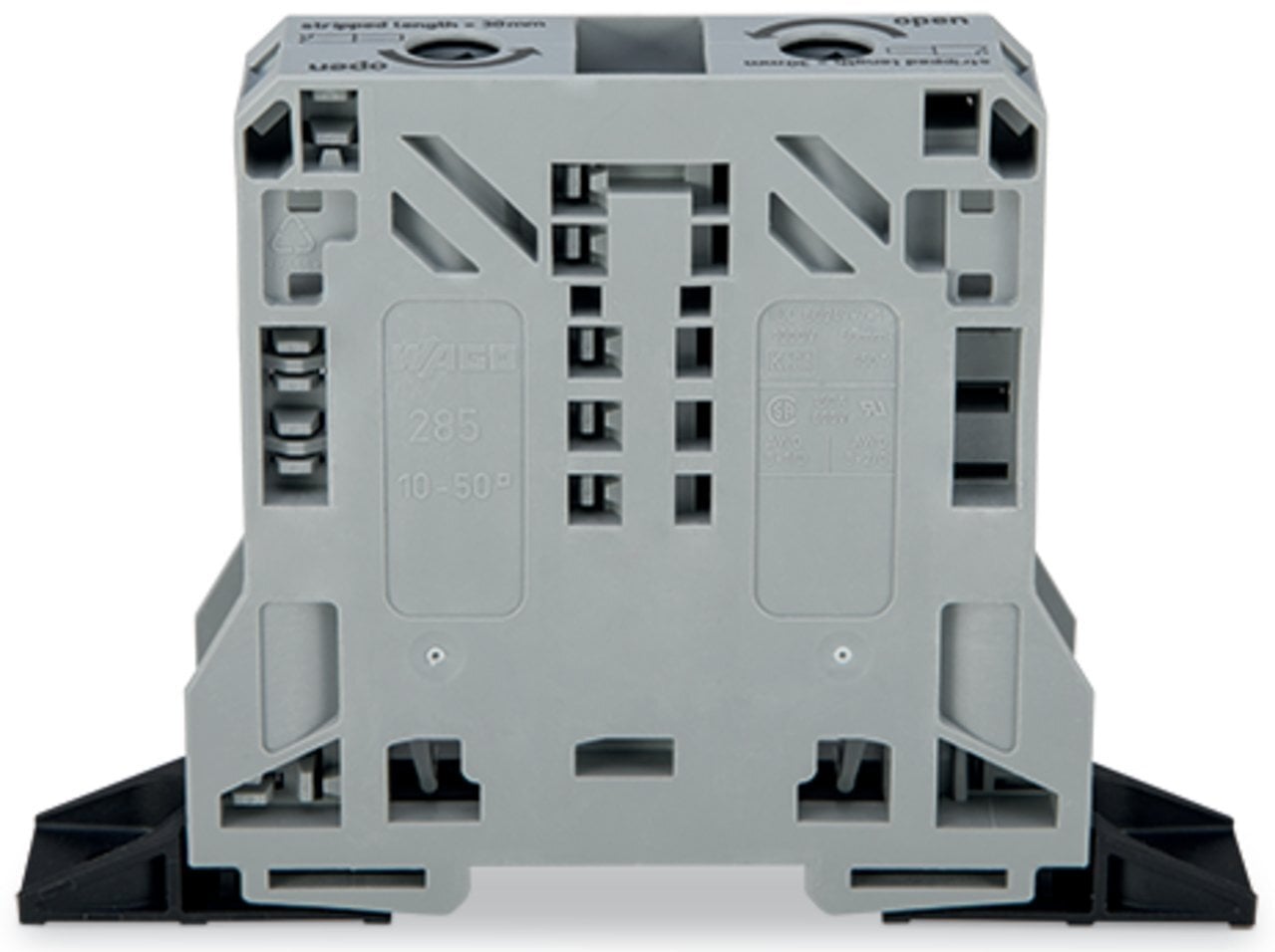 2-conductor through terminal block; 50 mm; lateral marker slots; with fixing flanges; POWER CAGE CLAMP; 50,00 mm; gray