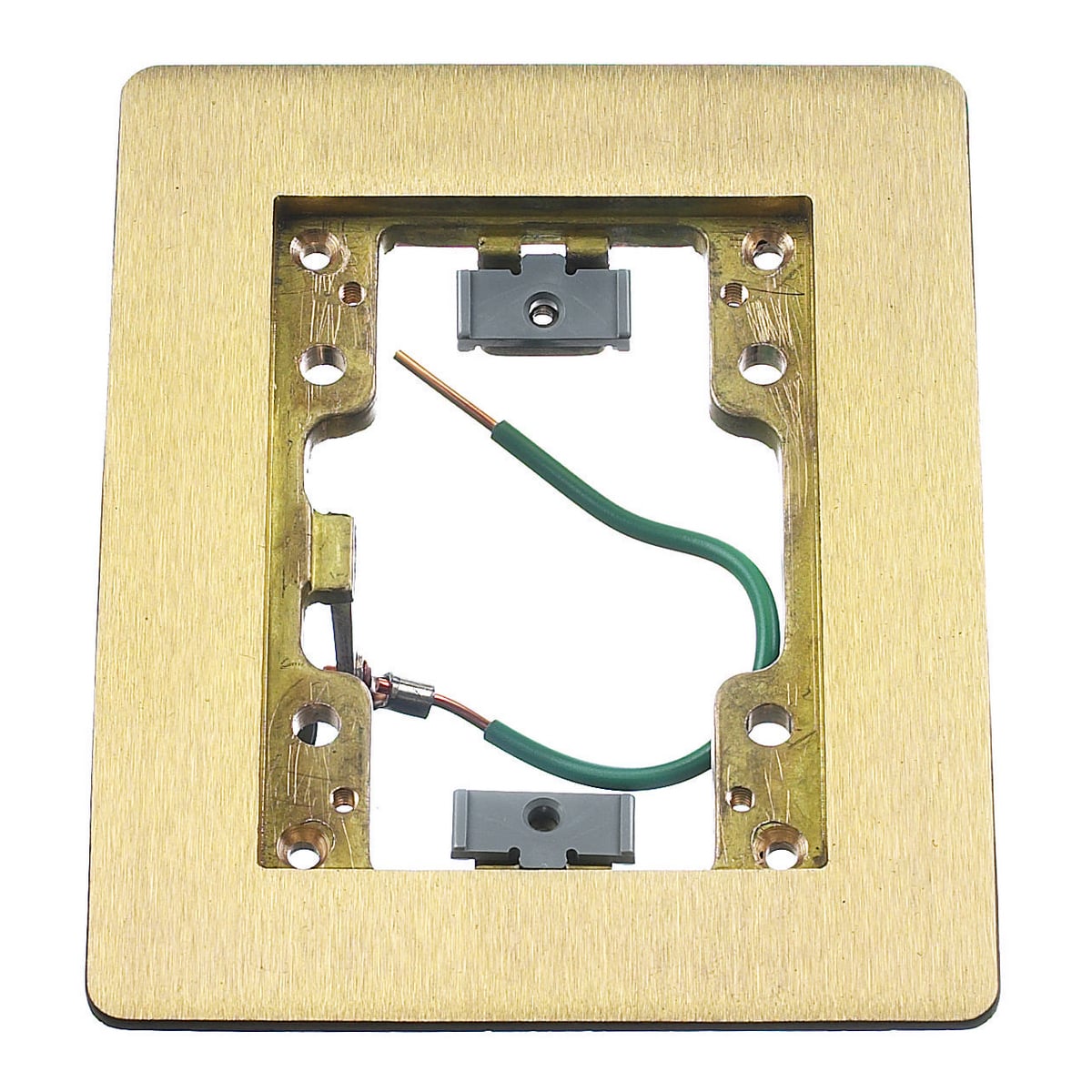Flush Concrete Floor Box Series, 1-Gang Flat Flange with Grounding Wire, Rectangular, 6.00" X 4.85", Brushed Brass