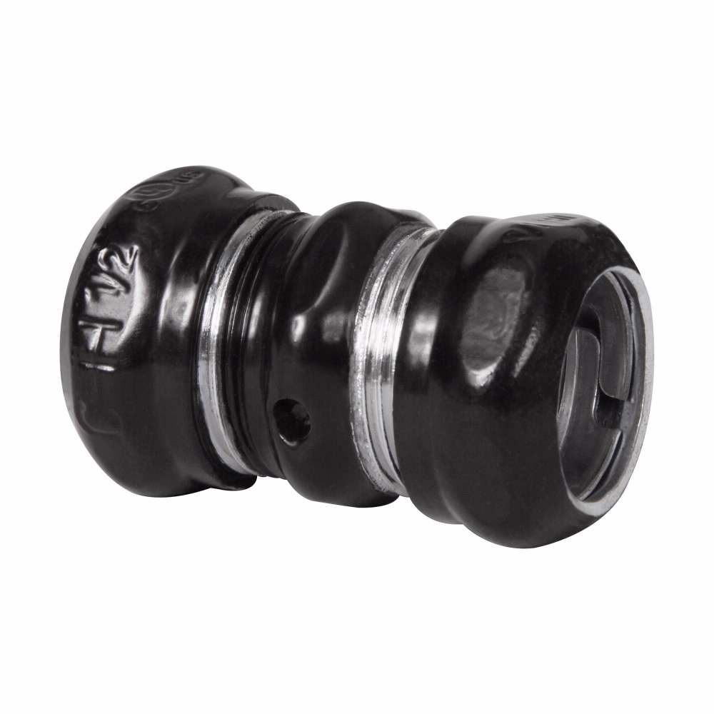Eaton Crouse-Hinds series EMT compression coupling, Black, EMT, Zinc plated steel, Compression type, 1/2"