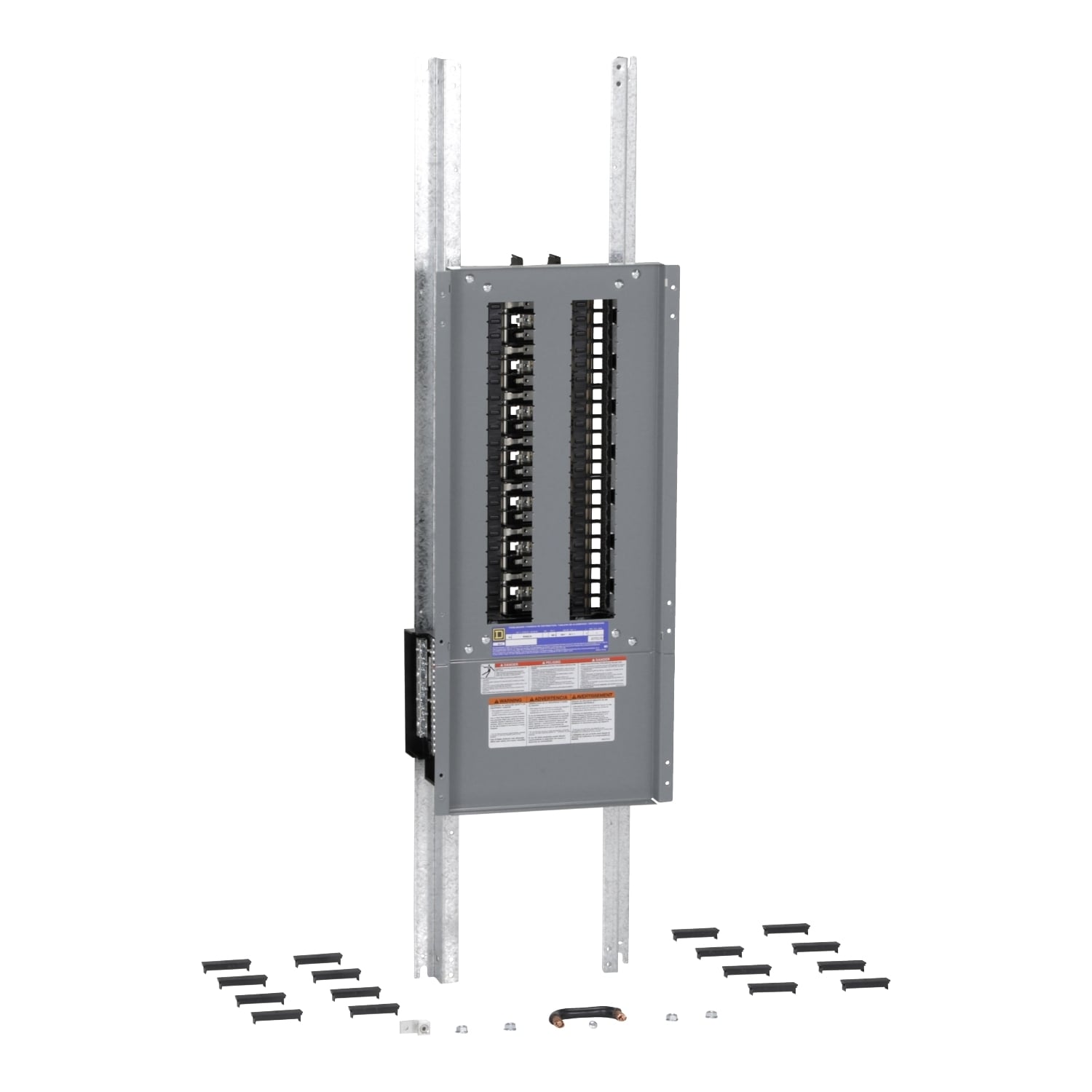 Panelboard interior, NQ, main lugs, 600A, Cu bus, 42 pole spaces, 3 phase, 4 wire, 240VAC, 48VDC