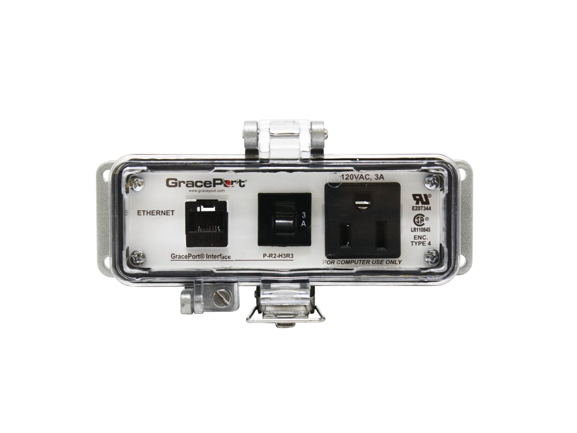 PANEL INTERFACE CONNECTOR WITH RJ45, PANEL MOUNT HOUSING, UL TYPE 4, SIMPLEX OUTLET, 3 AMP CB