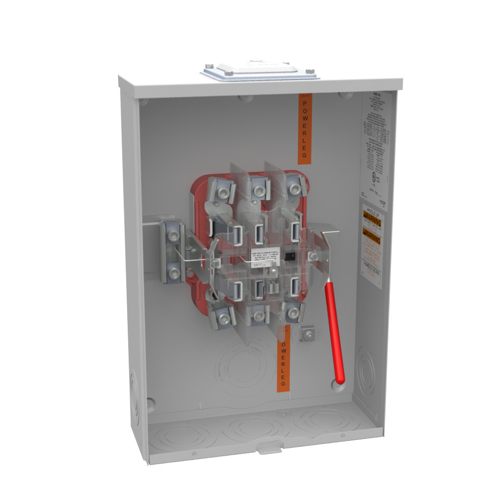 U9701-RXL-ALT Single Position Meter Socket, 200 Amp, 3 Phase, Ringless, Lever, 7 Term, OH, UG, 600V