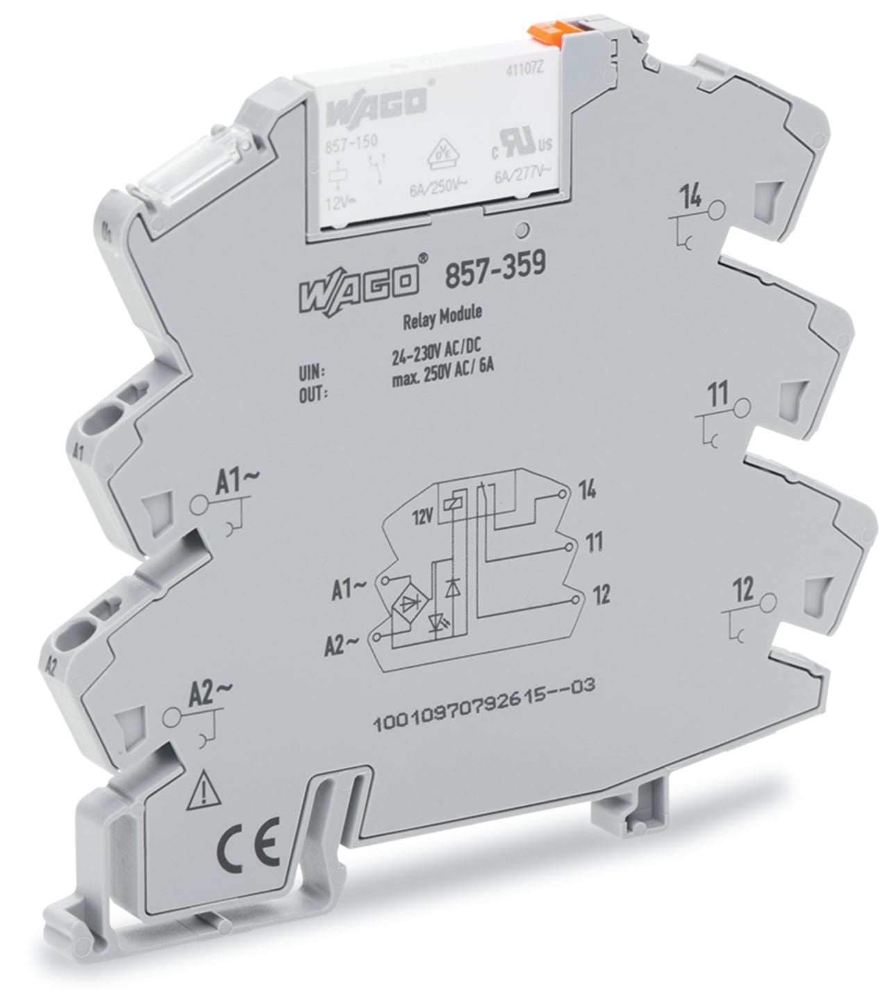 Relay module; Nominal input voltage: 24  230 V AC/DC; 1 changeover contact; Limiting continuous current: 6 A; Yellow status indicator; Module width: 6 mm