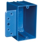 One-Gang New Work Outlet Box, Volume 18 Cubic Inches, Length 3-3/4 Inches, Width 2-1/4 Inches, Depth 2-15/16 Inches, Color Blue, Material PVC, Mounting Means Bracket for 3/8 Inch to 5/8 Inch Wallboard - Steel and Wood Stud Mounting