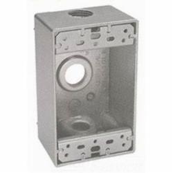 TEDDICO, Outlet Box, Single Gang, Weatherproof, Number Of Outlet: 3 Threaded, Material: Die Cast Metal, Size: 4-9/16 X 2-13/16 X 2 IN, Color: Grey, Construction: Rugged, Seamless, Cubic Capacity: 18.300 IN, Includes: Closure Plugs, Ground Screw And Mounting Lugs, Package Type: Show Pak, Outlet Size: 1/2 IN