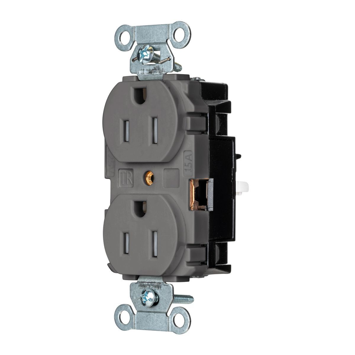 Straight Blade Devices, EdgeConnect, Duplex Receptacle, Commercial Grade, Tamper Resistant, 2-Pole 3-Wire, 15A 125V, 5-15R, Screwless Terminal, Gray