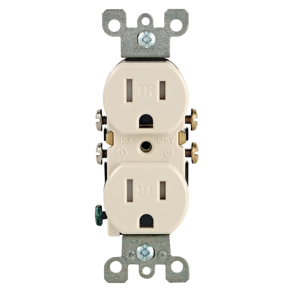 15 Amp, 125 Volt, Tamper Resistant, Duplex Receptacle, Residential Grade, Self Grounding, Light Almond