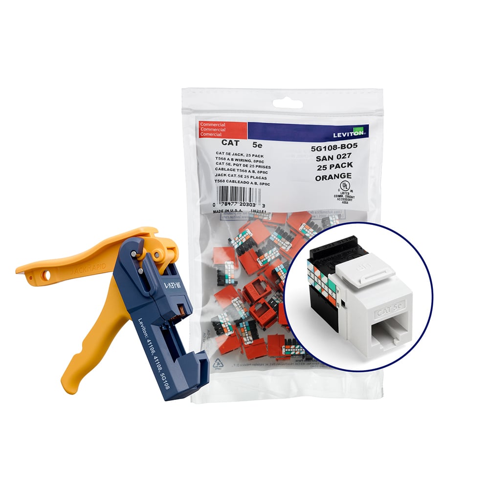 150 GigaMax Cat 5e QuickPort Connectors, White, Kitted with Jack Rapid Tool