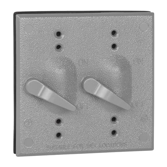 Two Gang Weatherproof Receptacle Cover, Silver, Aluminum, Double Switches, Cover Only, Packed with Spacers