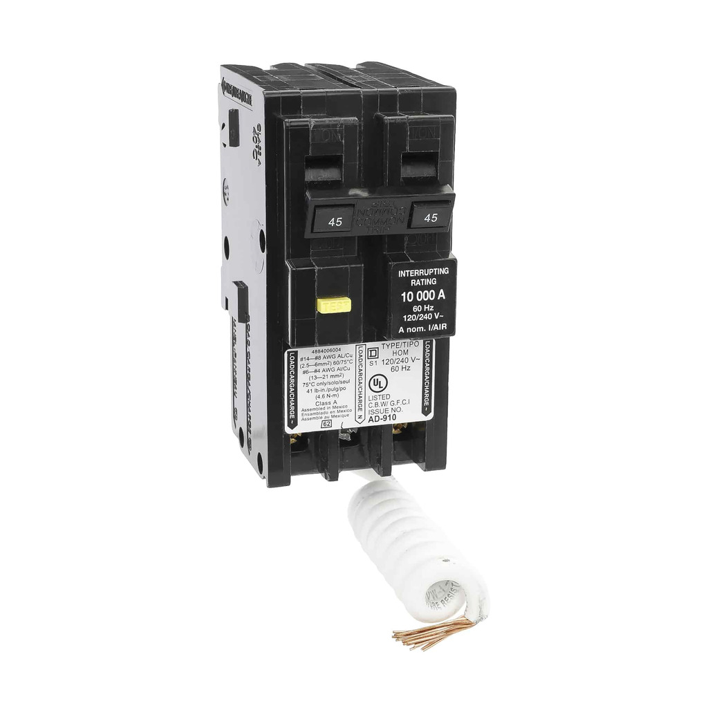 Mini circuit breaker, Homeline, 45A, 2 pole, 120/240VAC, 10kA AIR, ground fault class A, plug in, UL
