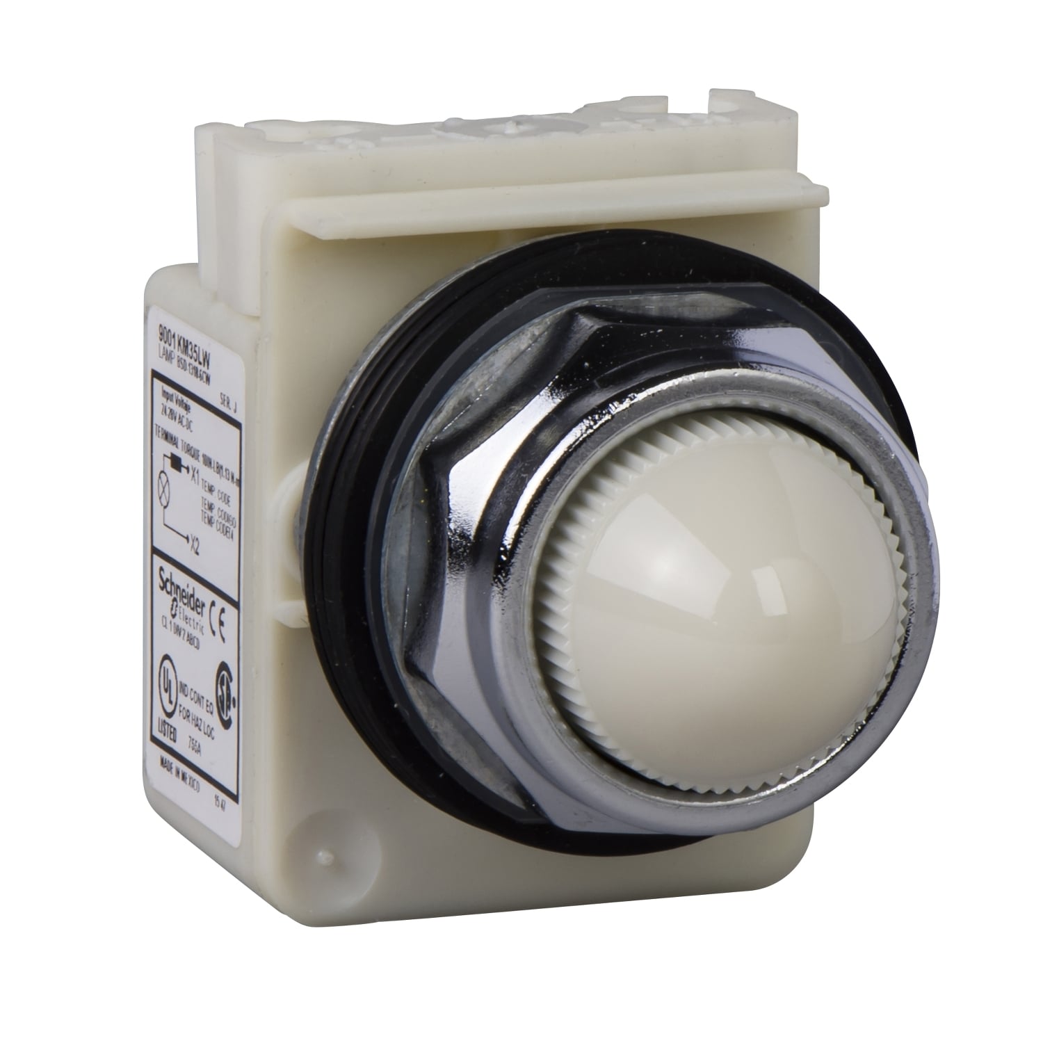 Pilot light, Harmony 9001K, metal, polycarbonate, domed, white, 30mm, LED white, 24...28V