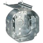Octagon Box, 15.8 Cubic Inches, 4 Inch Diameter x 1-1/2 Inches Deep, 1/2 Inch Knockouts, Pre-Galvanized Steel, Drawn Construction, with Armored Cable Clamps (C-3) and L Bracket, For use with Armored/Metal Clad Cable