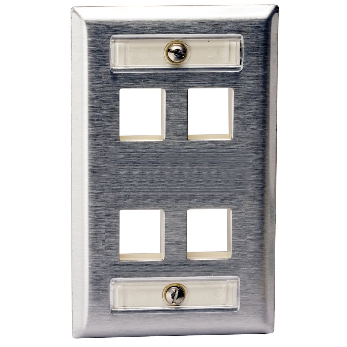 Phone/Data/Multimedia Faceplate, Stainless Steel Plate with Label Fields, Single-Gang, 4-Port