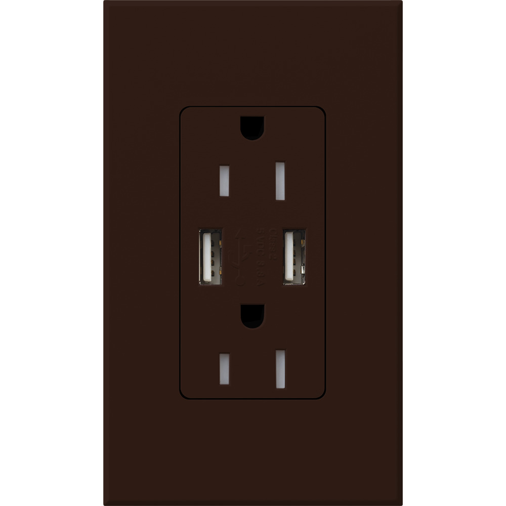 Architectural style, tamper-resistant USB receptacle, 125V, 15A in brown