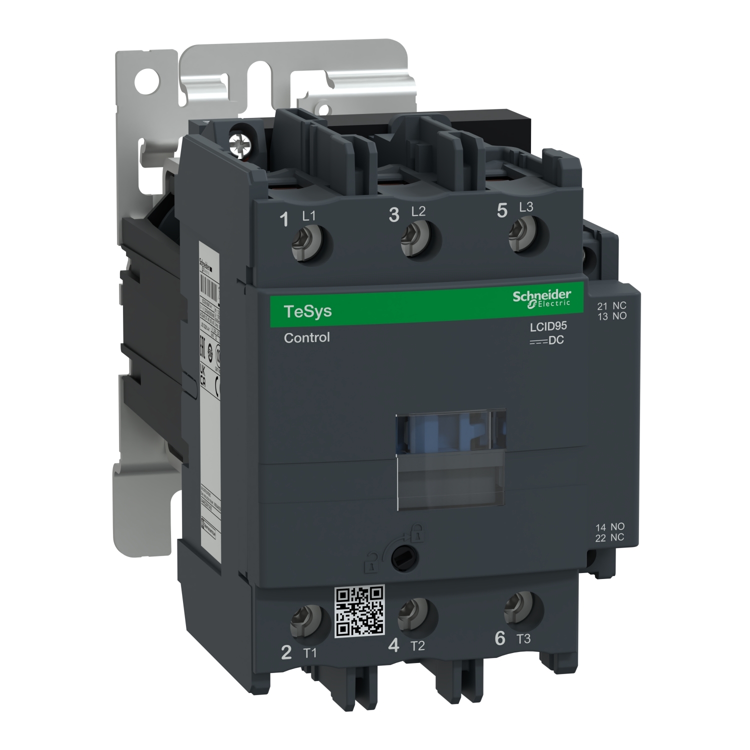 IEC contactor, TeSys Deca, nonreversing, 95A, 60HP at 480VAC, 3 phase, 3 pole, 3 NO, 24VDC coil, open style