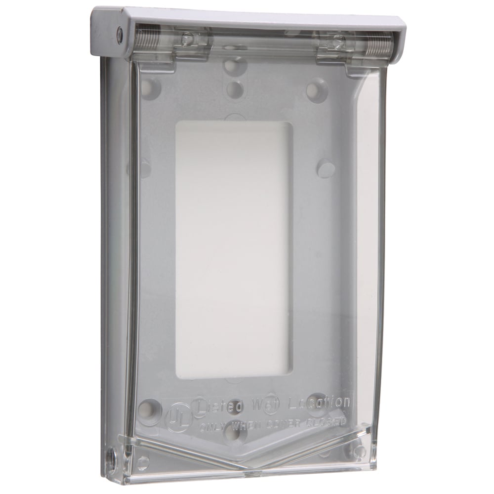 Weatherproof Thermoplastic Self-Closing Cover, Decorator or Ground Fault Circuit Interrupter, Vertical 4 Screw Mounting - Padlockable, Gray