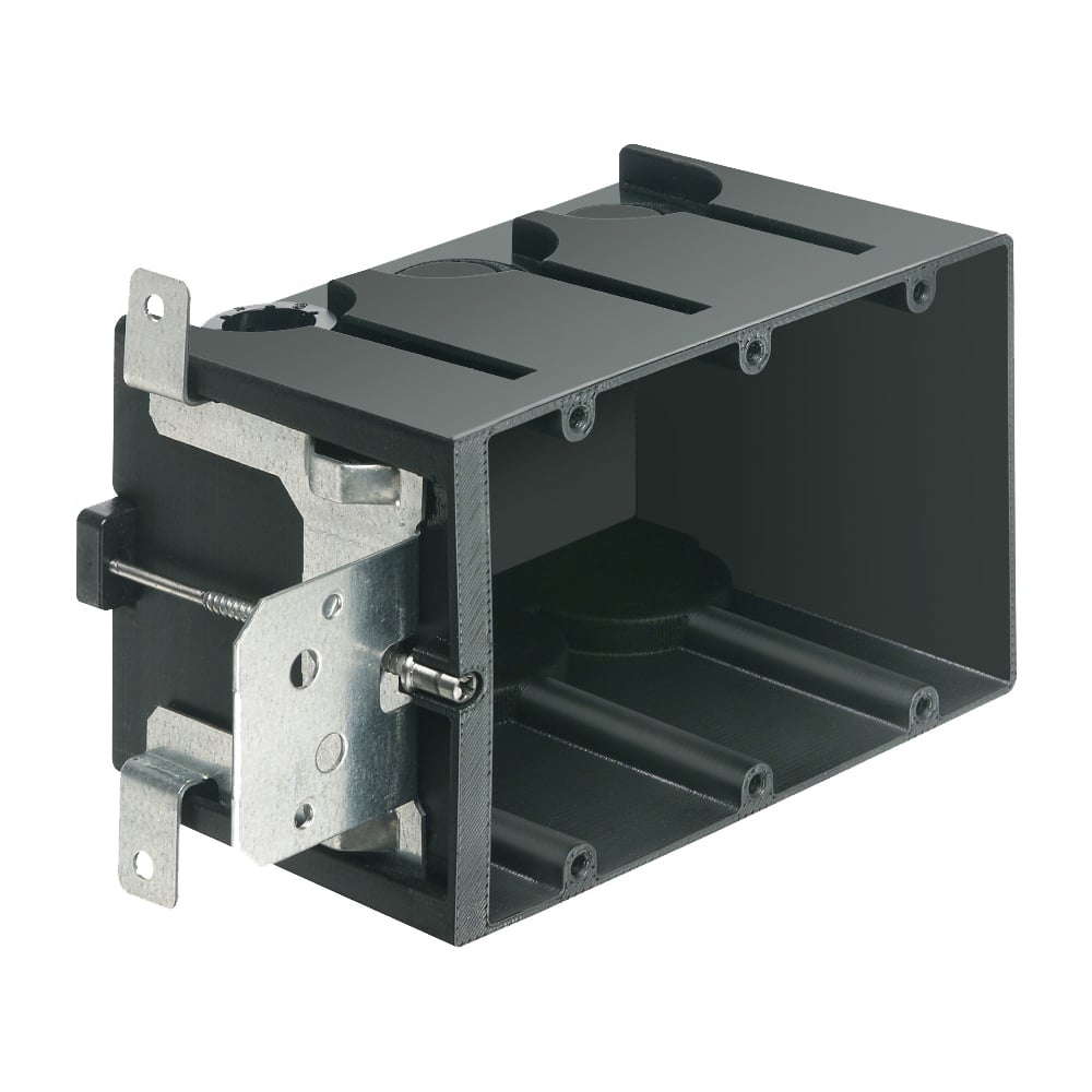 Non-Metallic box for new construction. Adjustable for wall thicknesses from 1/4" to 1-1/2". Three Gang, Vertical, 65.0 cu. in.