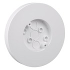 Round Surface Outlet Box Cover, Volume 3.8 Cubic Inches, Diameter 6-1/2 Inches, Depth 3/4 Inch, Color White, Material Urea, Mounting Means Screws
