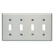 4-Gang Toggle Device Switch Wallplate, Standard Size, 430 Stainless Steel, Device Mount, - Stainless Steel
