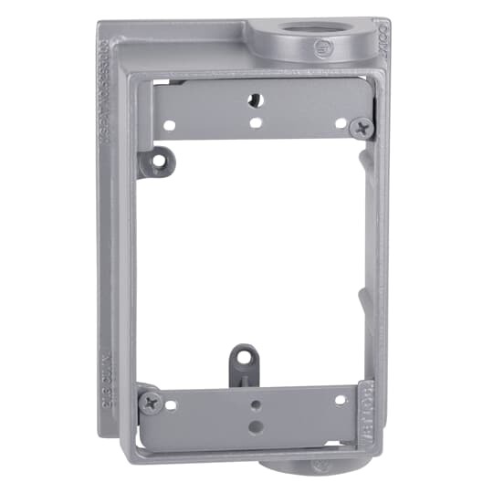 Single Gang Flanged Extension Adapter, 1-7/8 Inches Deep, Hub Size 3/4 Inch, 2 Outlets, 1 on Top and Bottom, with 1 Plug, Gasket, and Screws