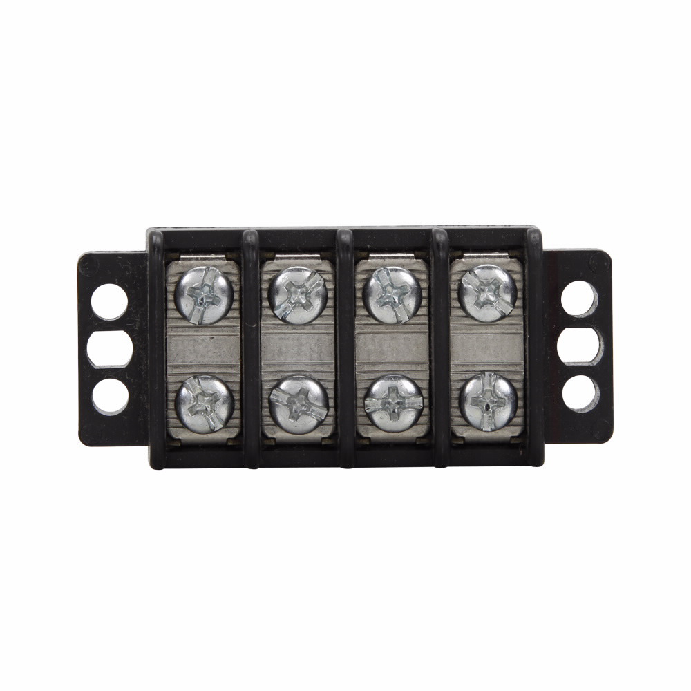 Eaton Bussmann TB200 series panel mount terminal block connector, Breakdown voltage 4800V, 300V, 30A, Double row, barrier, Five-pole, #6-32 TPI Screw, Screw, Black, Tin-plated brass terminal, Zinc-plated Steel philslot screw