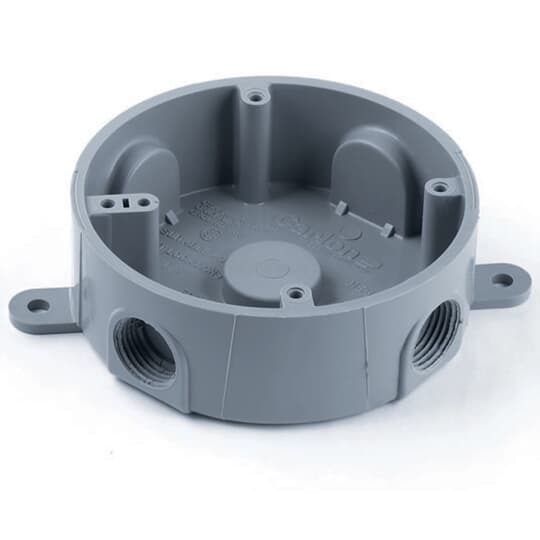 Round Weatherproof T-Box, Volume 13.5 Cubic Inches, Diameter 4.93 Inches, Depth 1.50 Inches, Cable Entry Size 1/2 Inch, Material PVC, Color Gray, Pack of 10