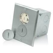 Floor Box Assembly, 1-gang, Includes Nickel-Plated Brass Floor Plate, Gasket (1),  Screw  Caps (2),  O - Ring (2), Electrical Box (1) And Ivory  Duplex  Receptacle (TBR15-I) 15A-125V, 2-Pole, 3-wire, Grounding, NEMA 5-15R.