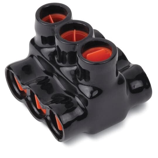 AMT Aluminum Multi-Tap Both Sides Connector, 3-Port, PVC Insulated, Wire Range 250MCM-10 Str