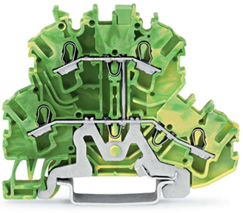 Double-deck terminal block; 4-conductor ground terminal block; 2.5 mm; PE; suitable for Ex e II applications; without marker carrier; internal commoning; for DIN-rail 35 x 15 and 35 x 7.5; Push-in CAGE CLAMP; 2,50 mm; green-yellow