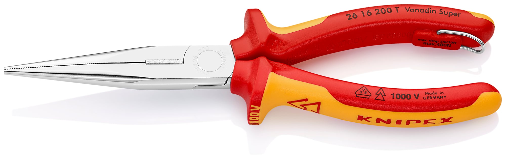 Long Nose Pliers with Cutter-1000V Insulated-Tethered Attachment, 8 in., Multi-Component, VDE