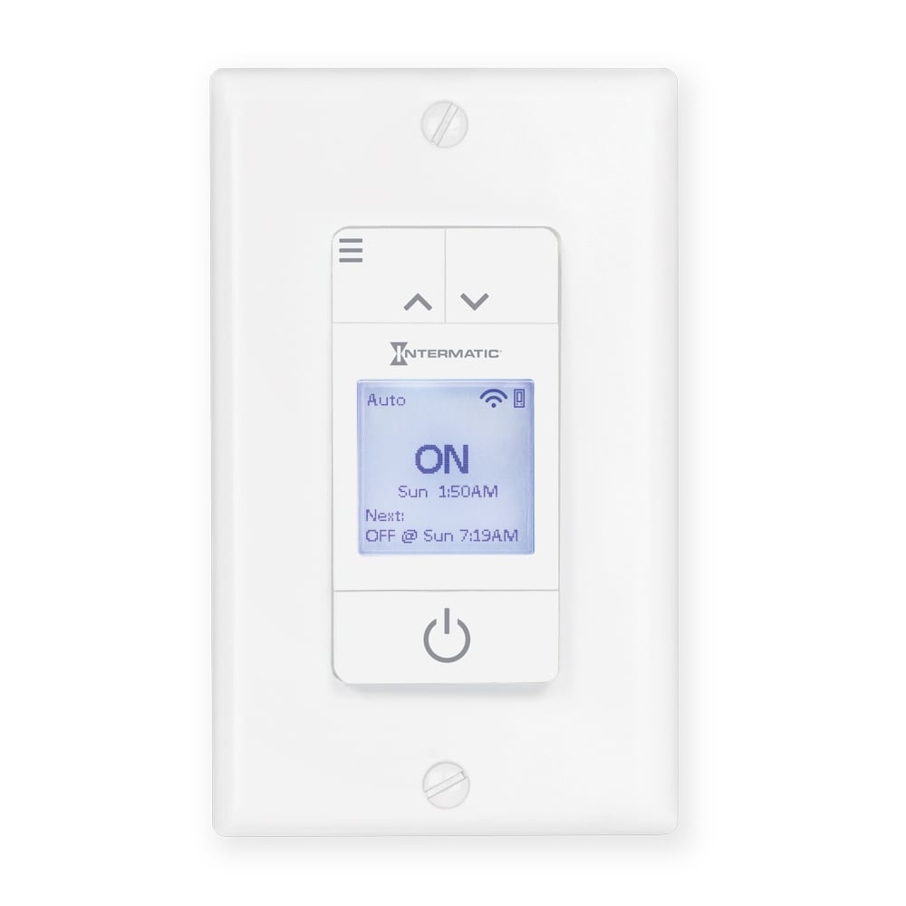 The Ascend Smart In-Wall Timer is a Wi-Fi enabled, 7-Day Programmable Timer. Using the Intermatic Ascend app, contractors can set up and schedule in a matter of minutes without a Wi-Fi connection. Homeowners and business owners will enjoy tech-forward features of Wi-Fi, remote access and voice integration. Additionally, the Ascend Smart In-Wall Timer offers flexibility of setup, scheduling and modification at the timer through its large LCD display or via the mobile app. Neutral required.