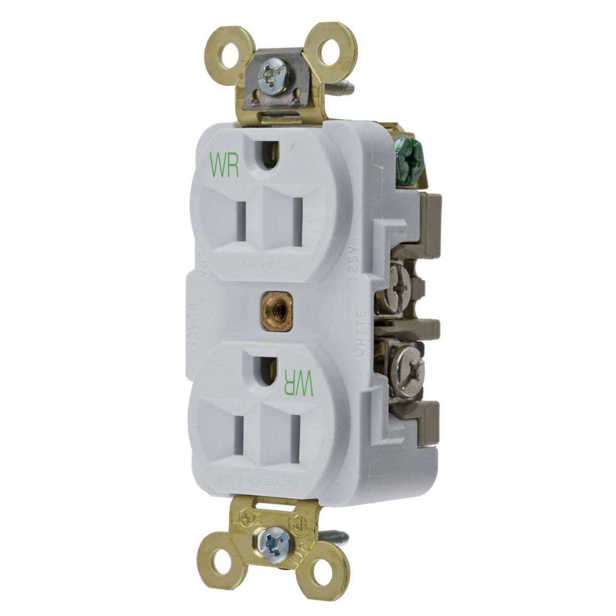Straight Blade Receptacle, Weather-Resistant Duplex, Industrial Grade, 15A 125V, 2-Pole 3-Wire Grounding, 5-15R