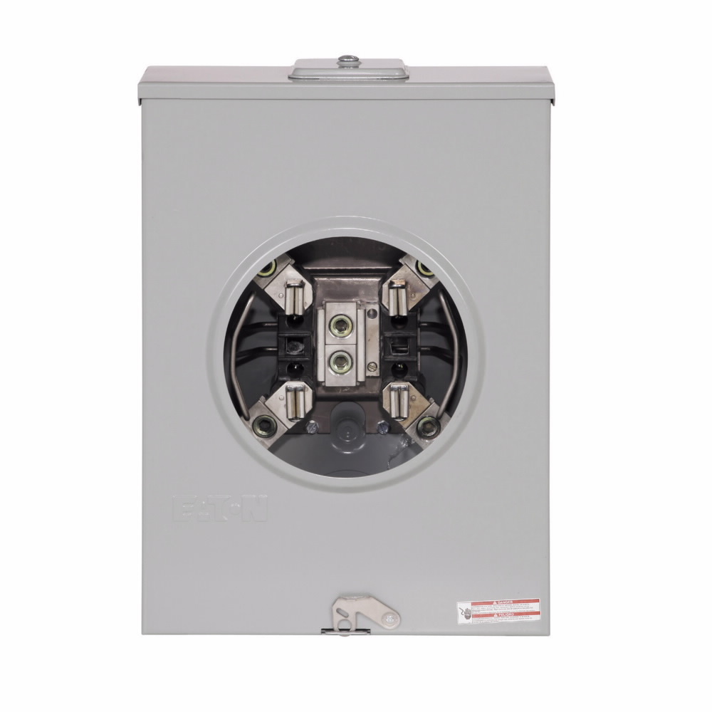 Eaton meter socket, 1-pos resi service, 200 A, Over/under, 3-5/16 Hub Cover Plate, #6-350 kcmil, 4-jaw, 1-ph, #6-350 kcmil, Horn bypass, Gnd conn (#14-#2 Cu), Triplex, 3-wire, Ringless, 600 Vac