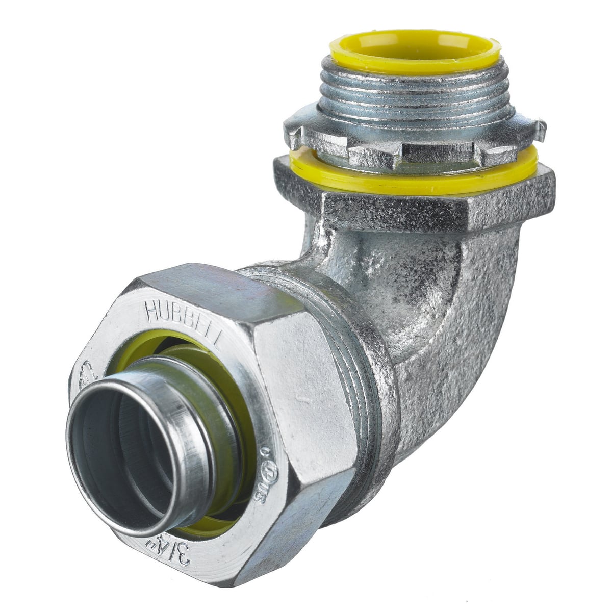 Kellems Wire Management, Liquidtight System, 90 Degree Male Liquid Tight Connector, 3", Steel, Insulated