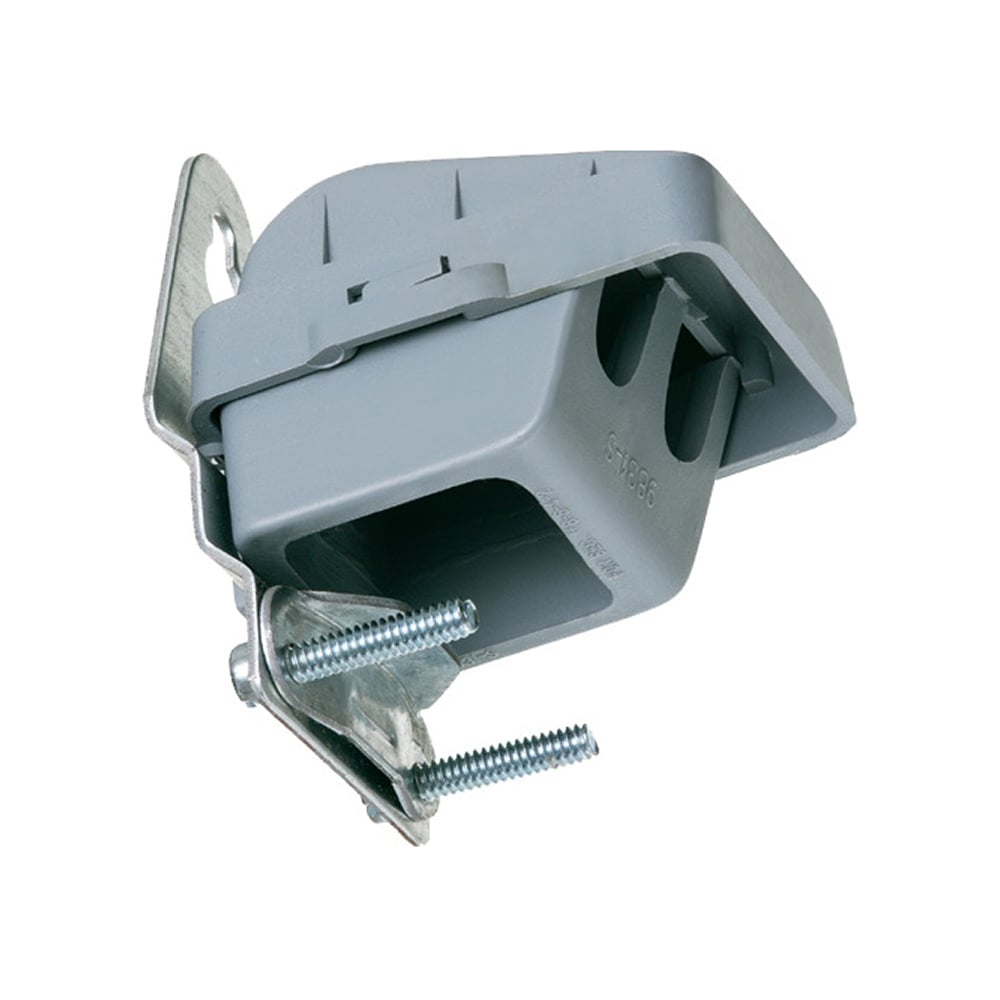 PVC entrance cap with galvanized steel strap. Wire Size (2)1/0, 2 4/0. Wire Hole Size, two at .69.