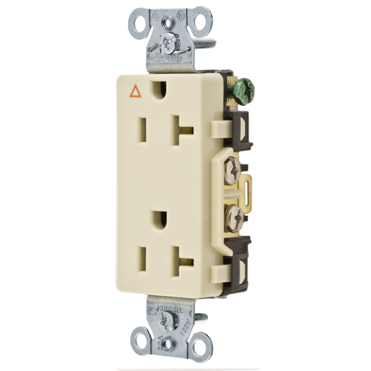 Straight Blade Receptacle, Decorator Duplex, Commercial Grade, Corrosion Resistant, Smooth Face, 20A 125V, 2-Pole 3-Wire Grounding, 5-20R, Back and Side Wired