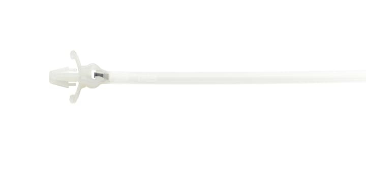 Push Mount Cable Tie, Natural Polyamide (Nylon 6.6) for Temperatures up to 85 Degrees Celsius (185 F) for Indoor Applications, Length of 185mm (7.3 Inches), Width of 4.8mm (0.19 Inches), Thickness of 1mm (0.04 Inches), Tensile Strength Rating of 222 Newtons (50 Pounds), Bulk Pack