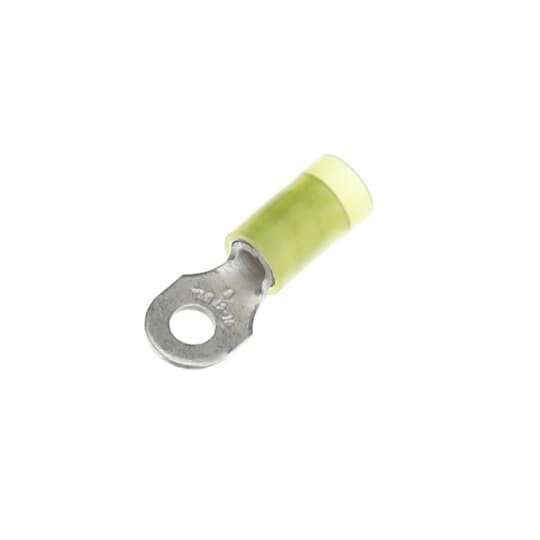 Nylon Insulated Ring Terminal, Length 1.00 Inches, Width .37 Inches, Maximum Insulation .210, Bolt Hole #8, Wire Range #12-#10 AWG, Color Yellow, Copper, Tin Plated, 500 Pack