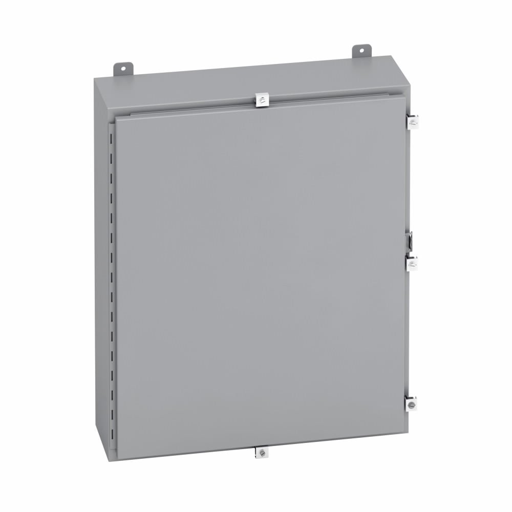 Eaton B-Line series wall mounted panel enclosure, 24" height, 6" length, 16" width, NEMA 4, Hinged cover, 4 enclosure, Wall mount, Medium single door, External mounting feet, Carbon steel, Seamless poured in-place gasket