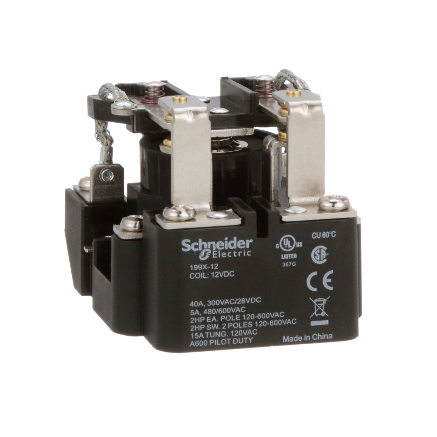 Power relay, SE Relays, DPDT, 40A, 12 VDC, open type, heavy duty