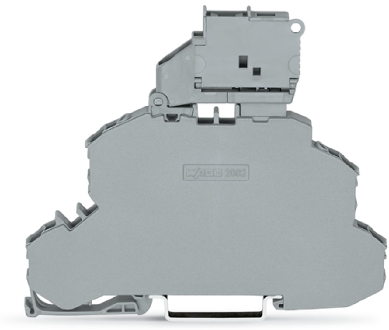 Double-deck fuse terminal block; with pivoting fuse holder; Through/Fuse terminal block; for 5 x 20 mm miniature metric fuse; L/L; without blown fuse indication; for DIN-rail 35 x 15 and 35 x 7.5; 2.5 mm; Push-in CAGE CLAMP; 2,50 mm; gray