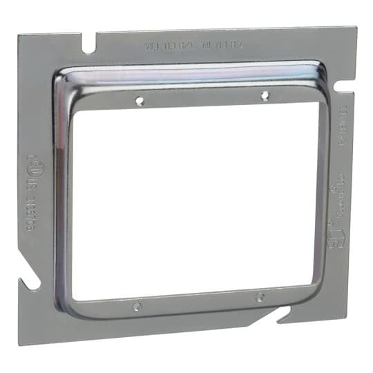 Two Gang Device Extension Ring, 7.8 Cubic Inches, 5 Inches Square x 5/8 Inch Raised, Pre-Galvanized Steel