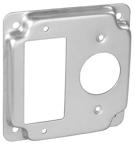 4 in. Square, 1/2 in. Raised Industrial Surface Cover with (1) Decorative/GFI & (1) Single Rec 1.406 in.
