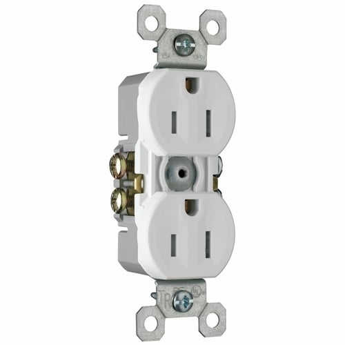 Tamper-Resistant, Duplex Grounding Receptacle. 15 amp, 125 volt. White.
